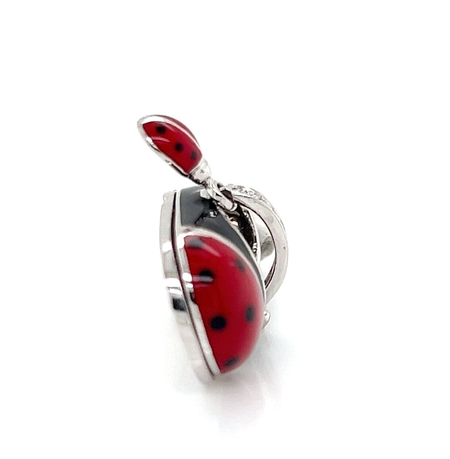 Aaron Basha Diamond Ladybug Enamel 18k White Gold Shoe Charm Pendant