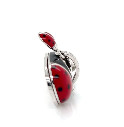 Aaron Basha Diamond Ladybug Enamel 18k White Gold Shoe Charm Pendant