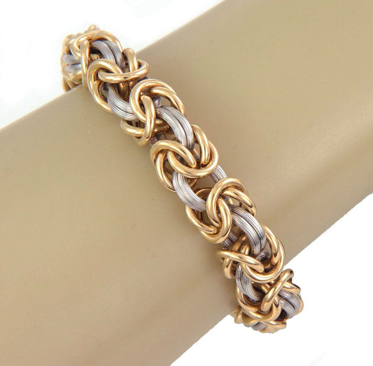 Rom Germany 18k Yellow Gold & Platinum Byzantine Link Bracelet