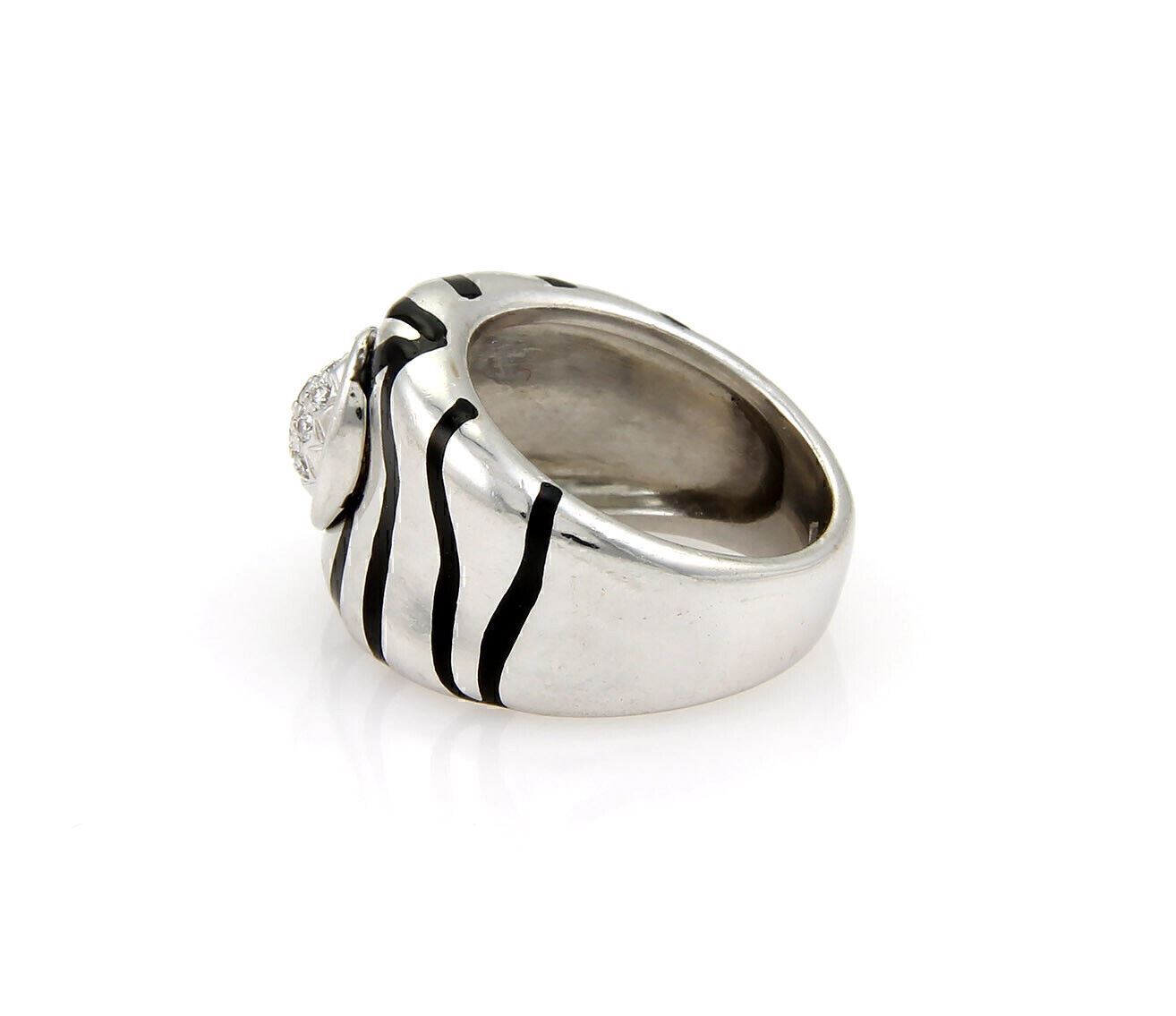 H. Stern Diamonds & Enamel Striped Design 18k White Gold Band Ring - Size 5