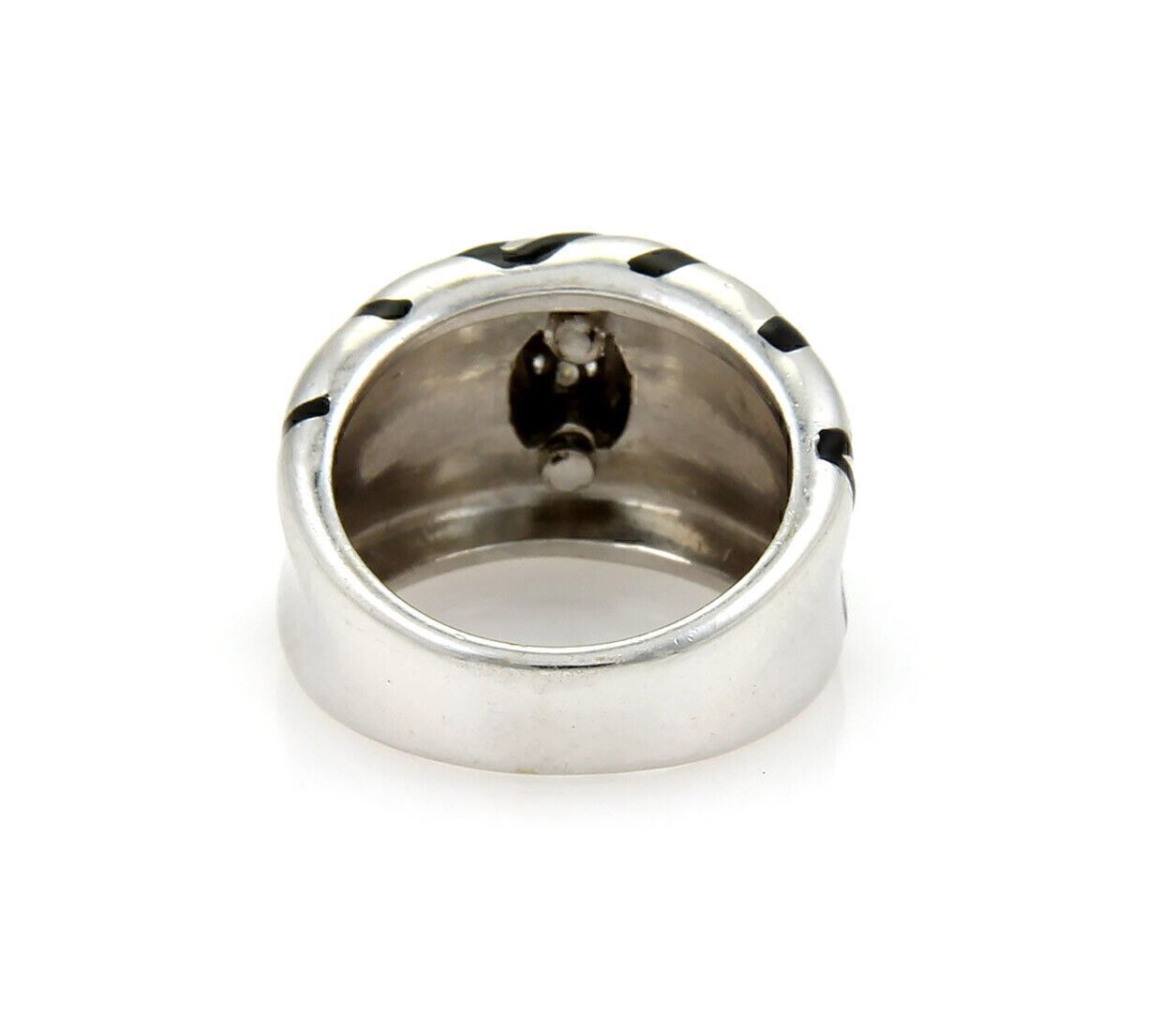 H. Stern Diamonds & Enamel Striped Design 18k White Gold Band Ring - Size 5