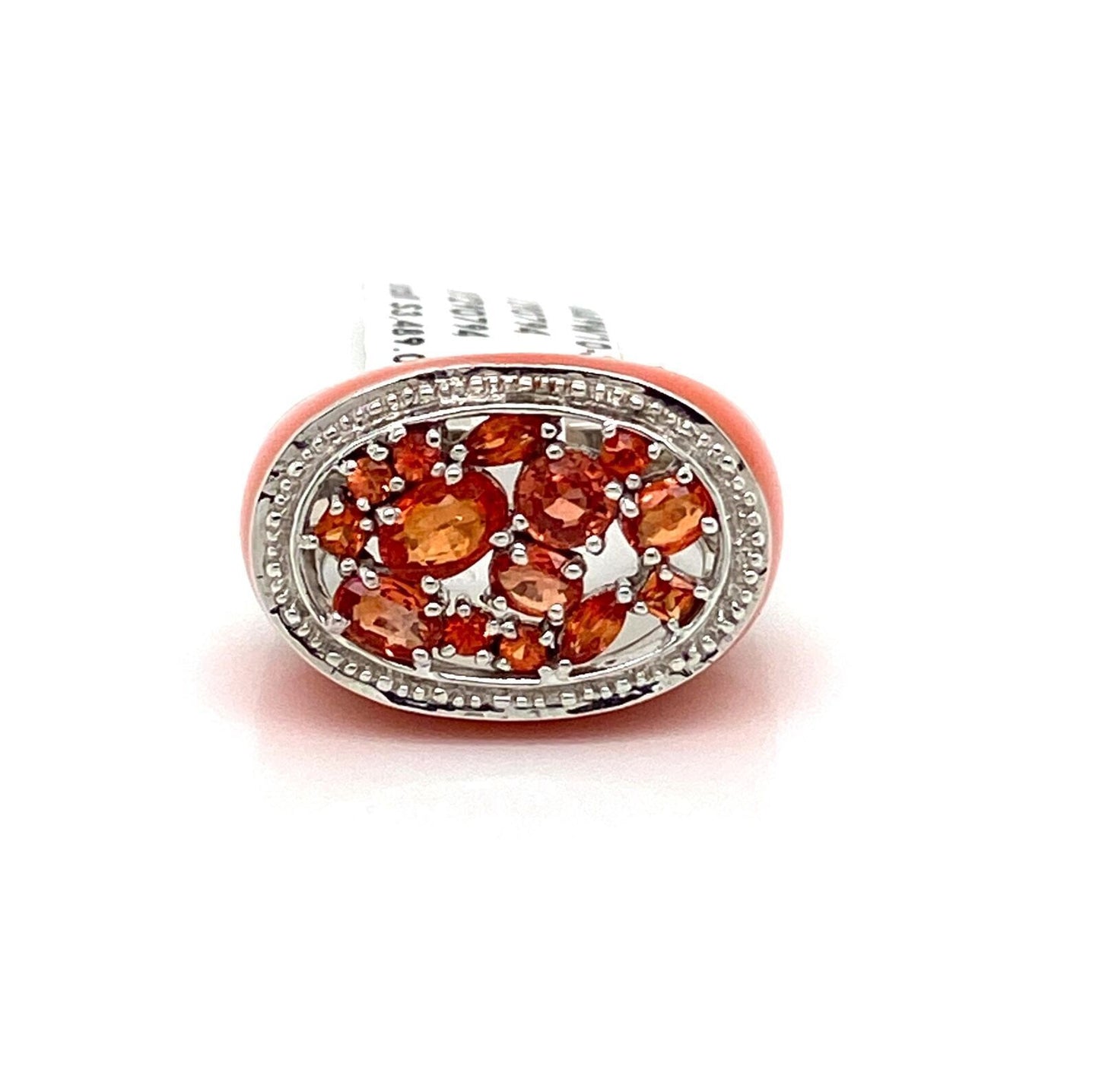 Orange Sapphires & Enamel 14k White Gold Ring - Size 7