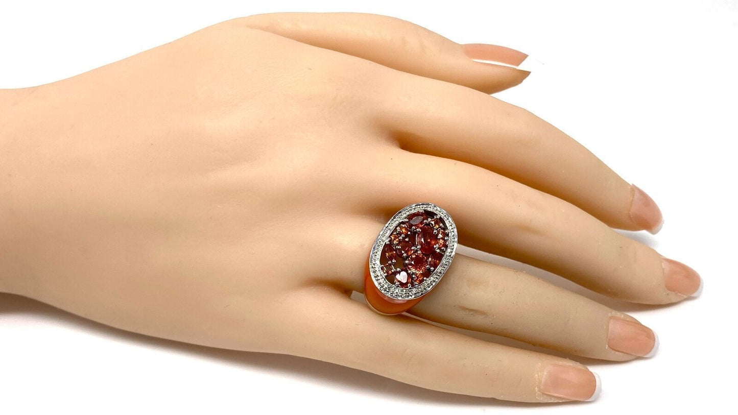 Orange Sapphires & Enamel 14k White Gold Ring - Size 7