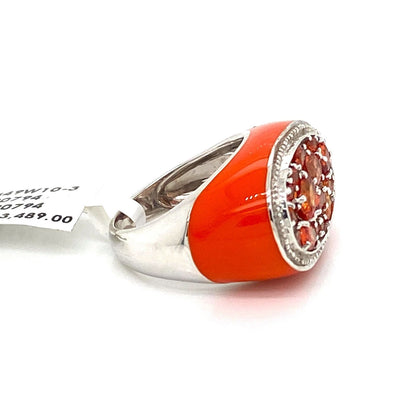 Orange Sapphires & Enamel 14k White Gold Ring - Size 7