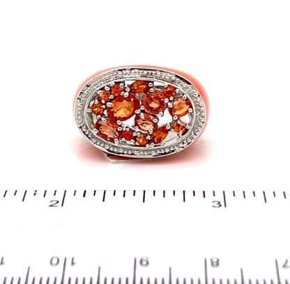 Orange Sapphires & Enamel 14k White Gold Ring - Size 7