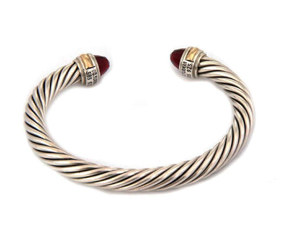 David Yurman Cable Classic Sterling Silver  & 14k Garnet Gold 7mm Bracelet