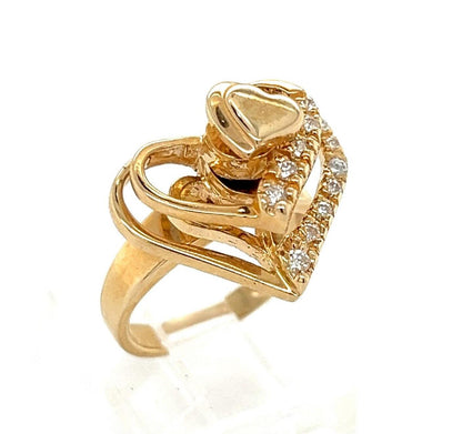 Diamond Double Hearts Spinner 14k Yellow Gold Ring - Size 4