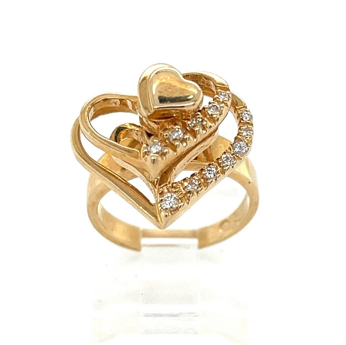 Diamond Double Hearts Spinner 14k Yellow Gold Ring - Size 4