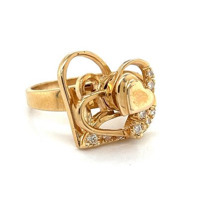 Diamond Double Hearts Spinner 14k Yellow Gold Ring - Size 4