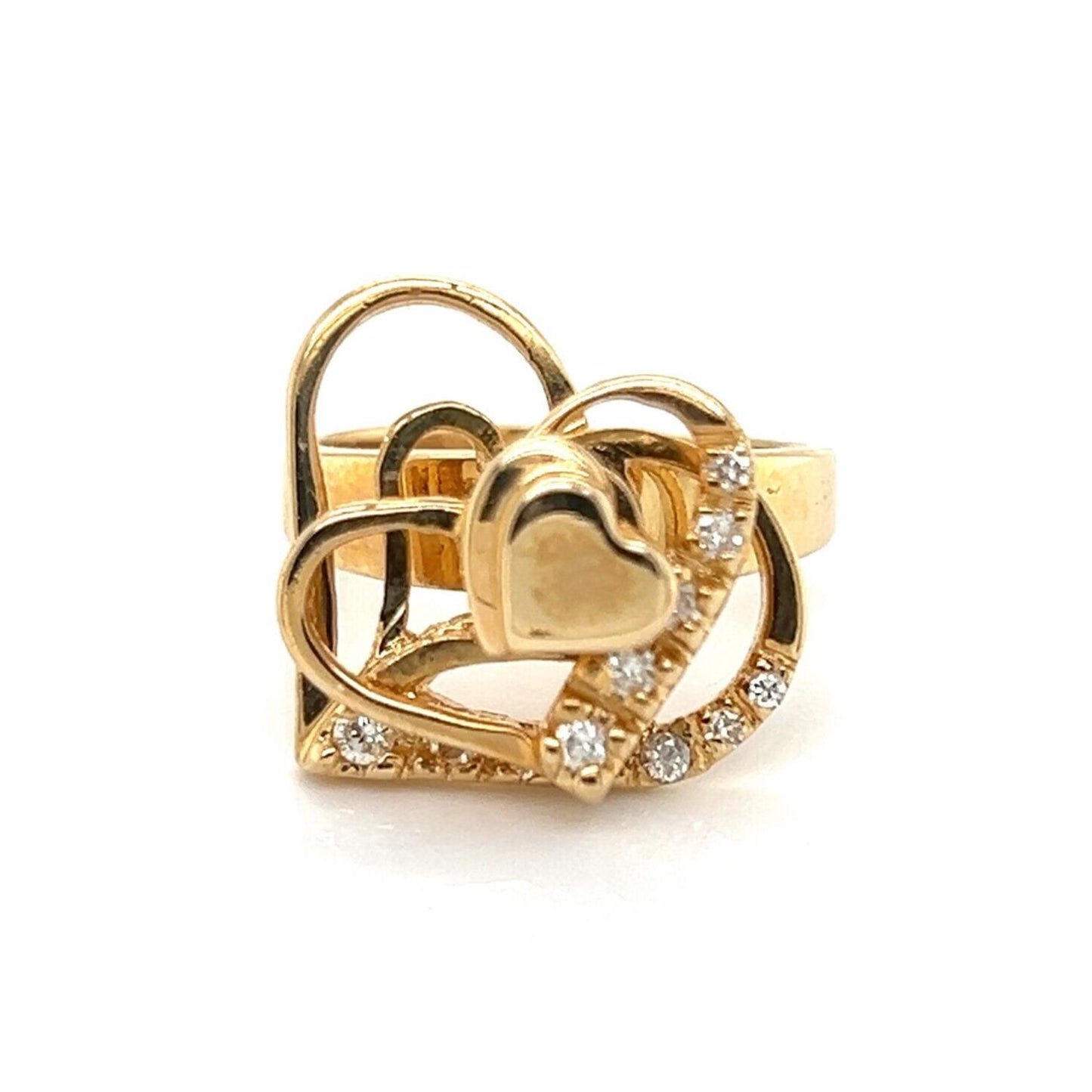 Diamond Double Hearts Spinner 14k Yellow Gold Ring - Size 4