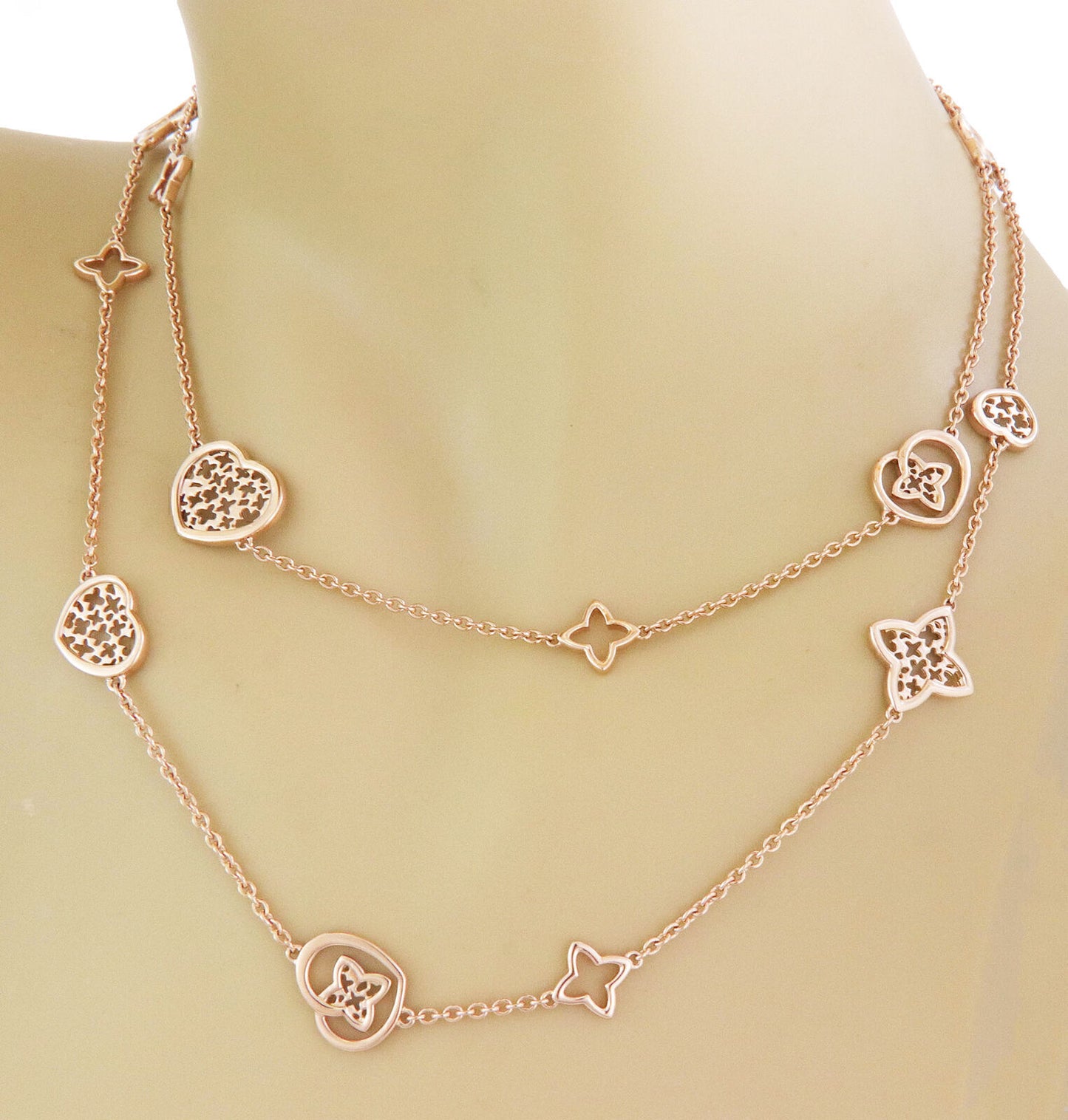 Louis Vuitton Pandantif Coeur Motifs 18k Pink Gold Necklace 33.5" Long