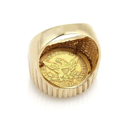 22k Liberty Coin 14k Yellow Gold Fluted Design Ring - Size 9.5