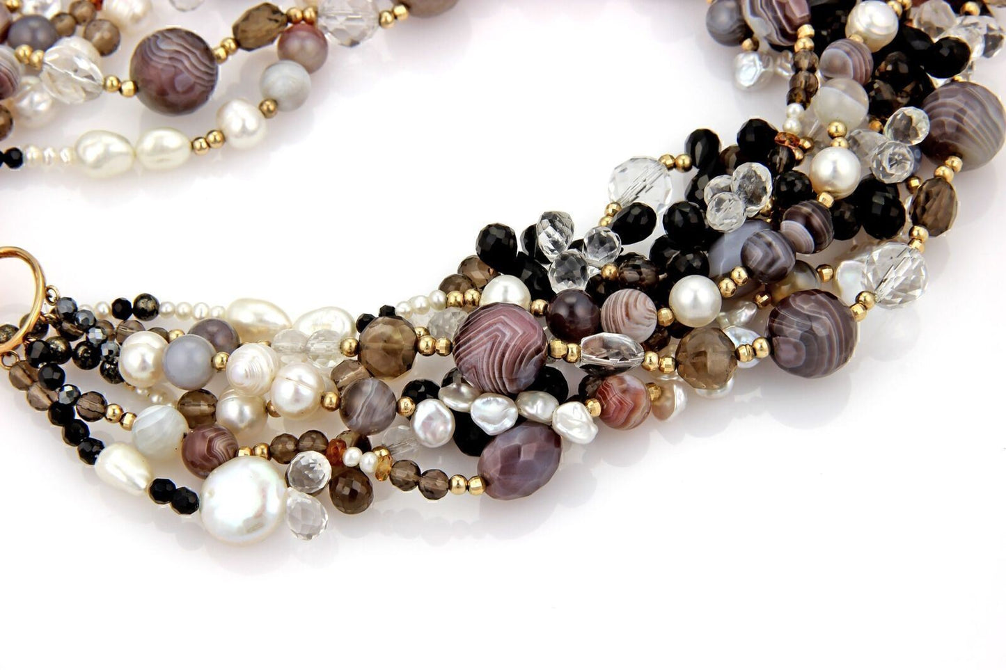 Multi Color Gems 14k Gold Six Strand Necklace