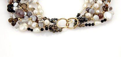 Multi Color Gems 14k Gold Six Strand Necklace