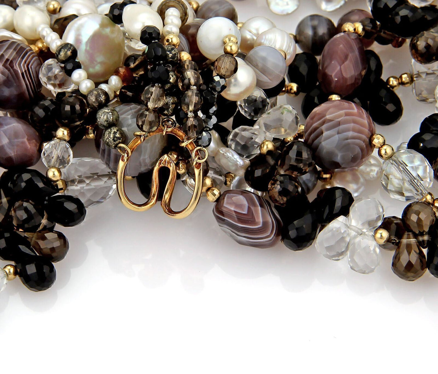 Multi Color Gems 14k Gold Six Strand Necklace