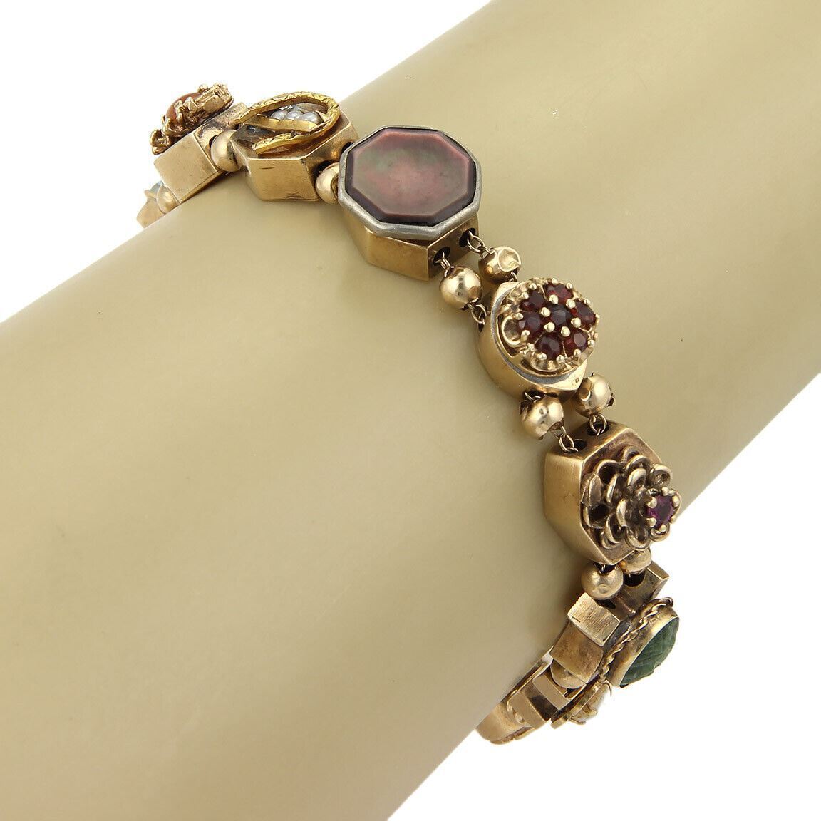 Multicolor Gems 14k Yellow Gold Slide Charm Bracelet