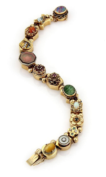 Multicolor Gems 14k Yellow Gold Slide Charm Bracelet