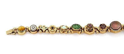 Multicolor Gems 14k Yellow Gold Slide Charm Bracelet