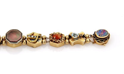 Multicolor Gems 14k Yellow Gold Slide Charm Bracelet