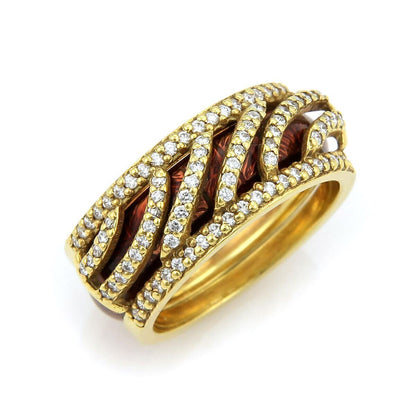 Hidalgo Diamonds & Brown Enamel 18k Yellow Gold Open Band Ring Insert - Size 6.5