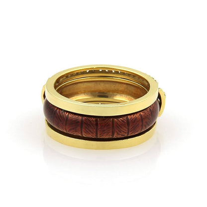 Hidalgo Diamonds & Brown Enamel 18k Yellow Gold Open Band Ring Insert - Size 6.5