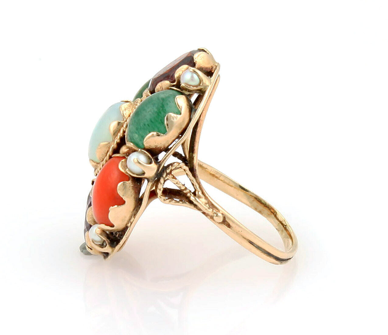 Multi Color 14k Yellow Gold Gemstone Oval Top Ring - Size 9