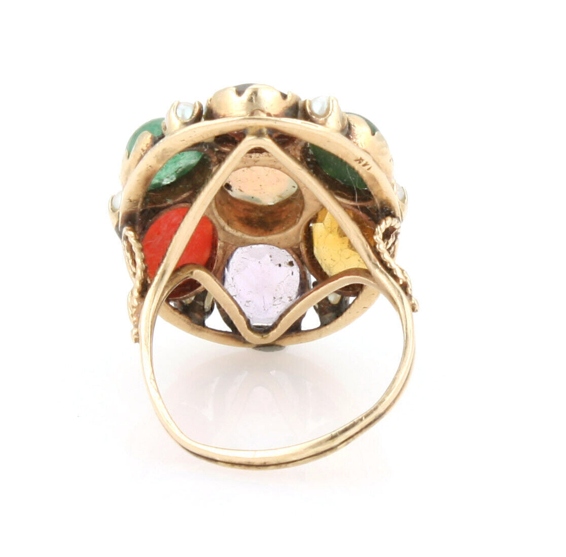 Multi Color 14k Yellow Gold Gemstone Oval Top Ring - Size 9