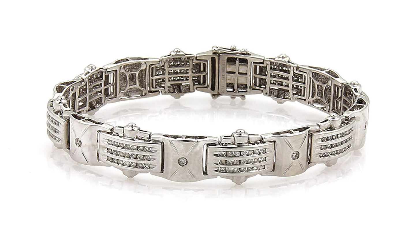 Channel Set Diamonds 14k White Gold Curved Link Bracelet