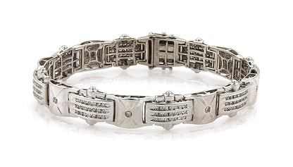 Channel Set Diamonds 14k White Gold Curved Link Bracelet