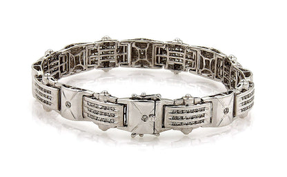 Channel Set Diamonds 14k White Gold Curved Link Bracelet
