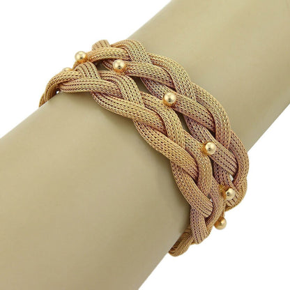 Mesh 24mm Wide 18k Rose Gold Link Double Braided Bracelet Italy