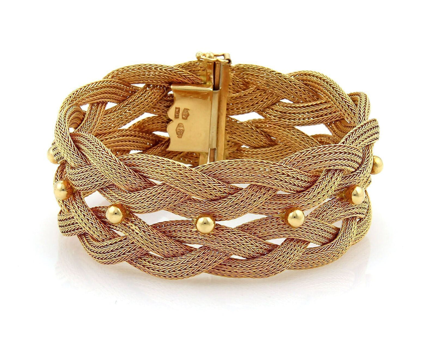 Mesh 24mm Wide 18k Rose Gold Link Double Braided Bracelet Italy