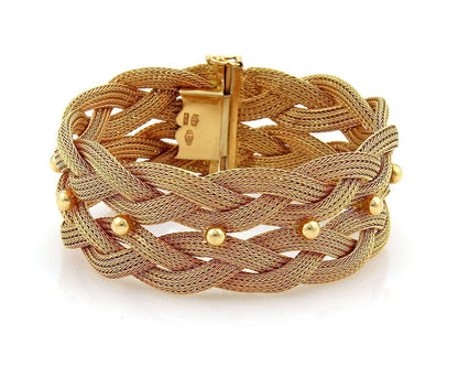 Mesh 24mm Wide 18k Rose Gold Link Double Braided Bracelet Italy