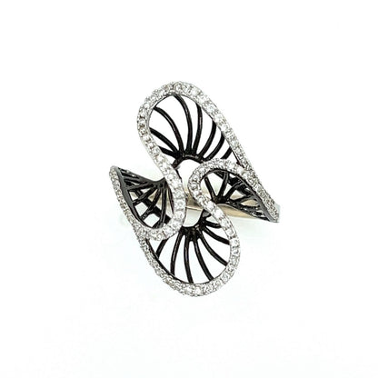 Diamonds Double Fancy 18k White Gold Curved Top Ring - Size 6.75