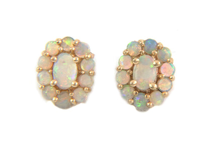 Fire Opal 14k Yellow Gold Oval Halo Stud Earrings