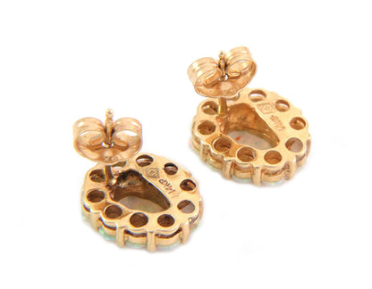 Fire Opal 14k Yellow Gold Oval Halo Stud Earrings