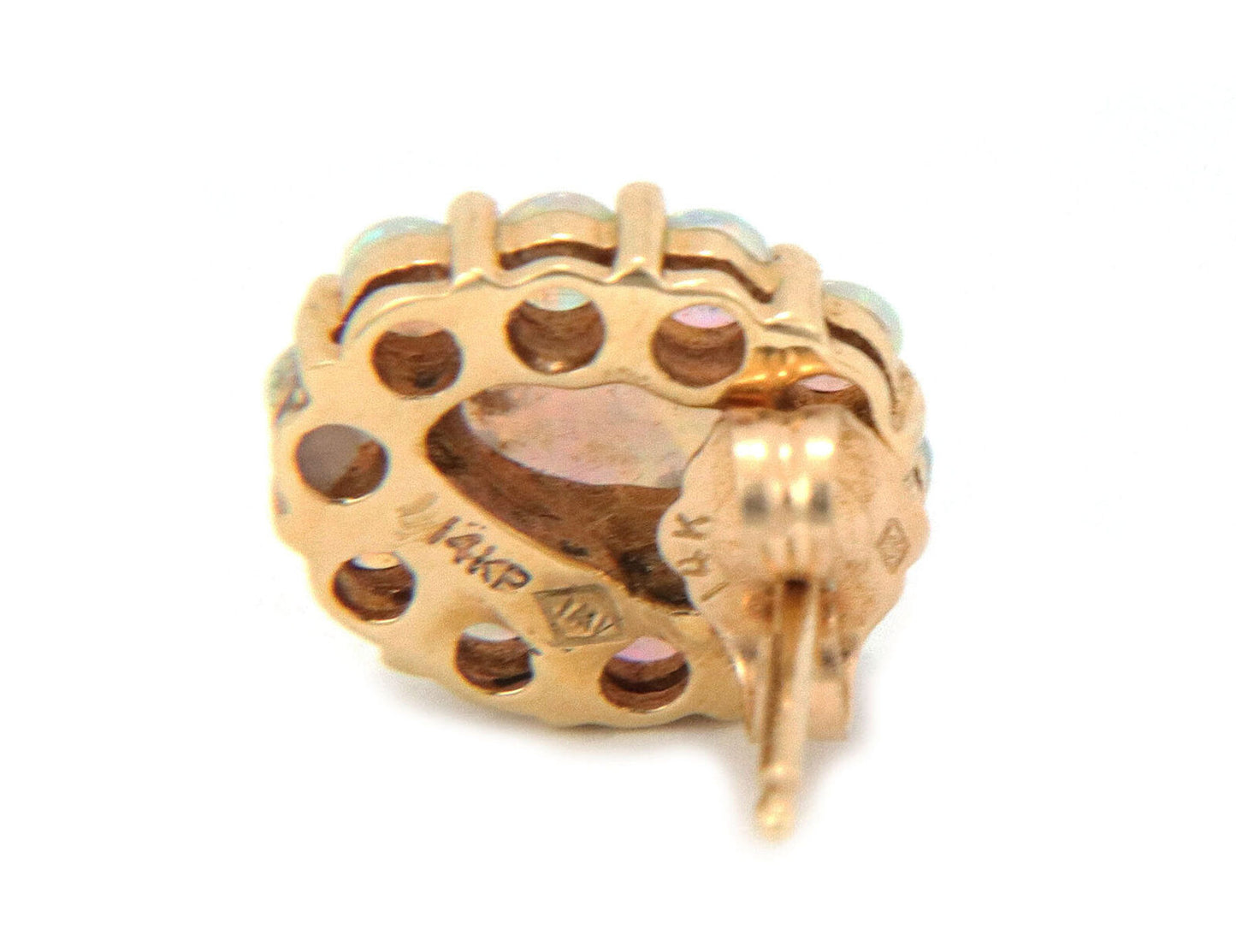 Fire Opal 14k Yellow Gold Oval Halo Stud Earrings