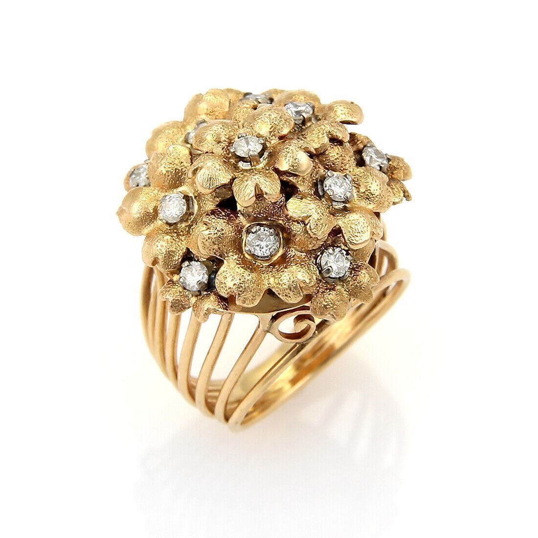 Diamonds Spring Flowers 18k Yellow Gold Cluster Ring - Size 7