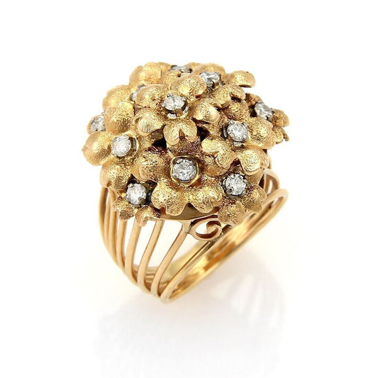 Diamonds Spring Flowers 18k Yellow Gold Cluster Ring - Size 7