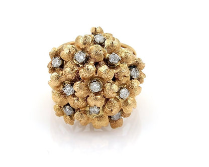 Diamonds Spring Flowers 18k Yellow Gold Cluster Ring - Size 7