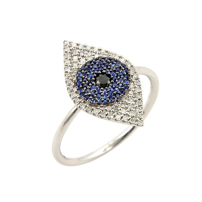 Diamonds & Sapphire Good Luck Eye 14k White Gold  Band Ring - Size 6.5
