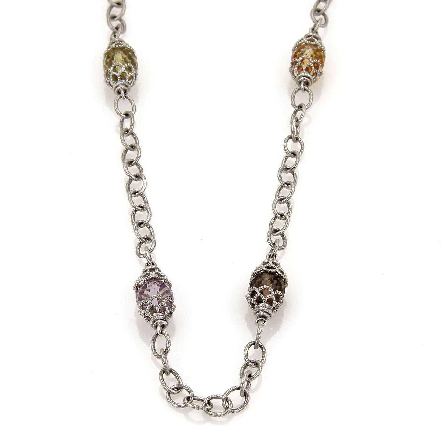 Gabriel & Co. Infinity Multicolor Gems 14k White Gold Fancy Bead Necklace 36"