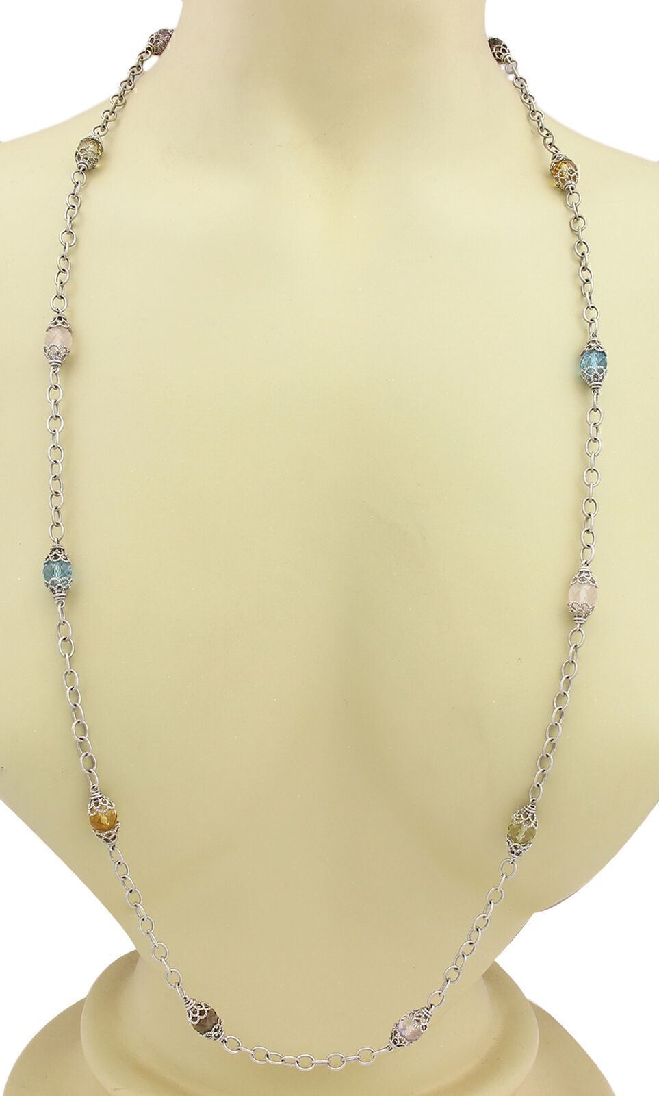 Gabriel & Co. Infinity Multicolor Gems 14k White Gold Fancy Bead Necklace 36"