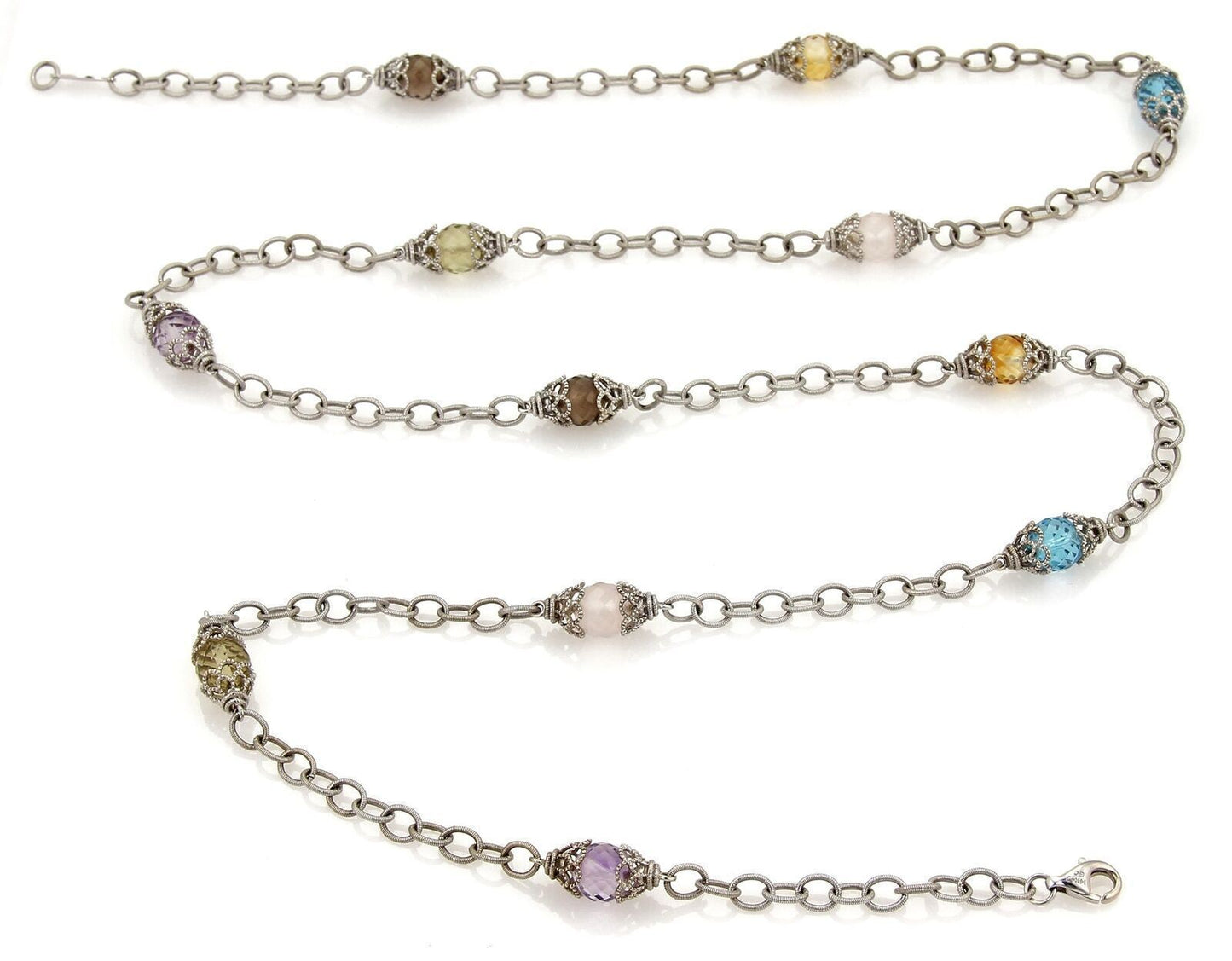 Gabriel & Co. Infinity Multicolor Gems 14k White Gold Fancy Bead Necklace 36"