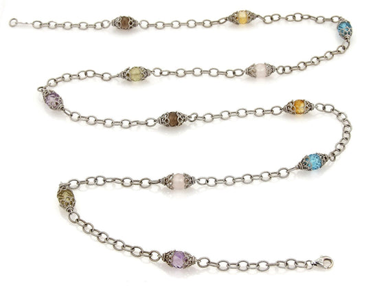 Gabriel & Co. Infinity Multicolor Gems 14k White Gold Fancy Bead Necklace 36"