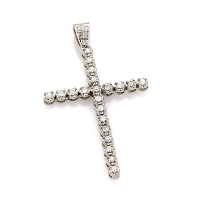 Large 14k White Gold 1.00ct Diamond Cross Charm Pendant