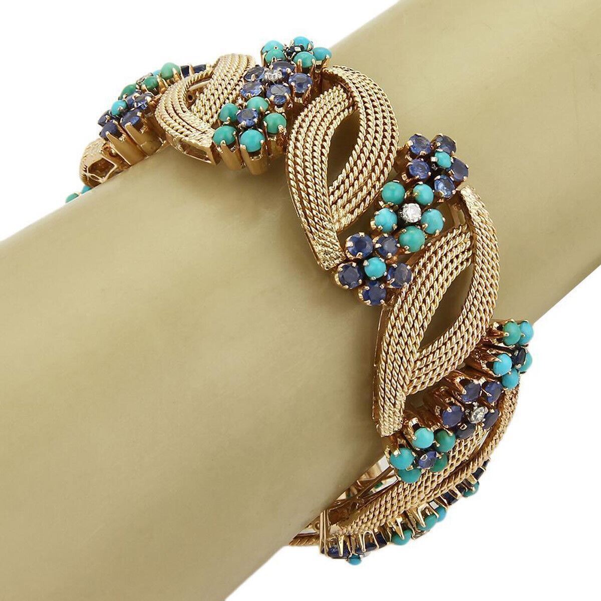 Diamond Sapphire & Turquoise 14k Rose Gold Bracelet