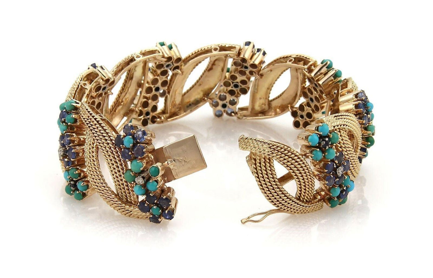 Diamond Sapphire & Turquoise 14k Rose Gold Bracelet