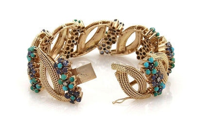 Diamond Sapphire & Turquoise 14k Rose Gold Bracelet