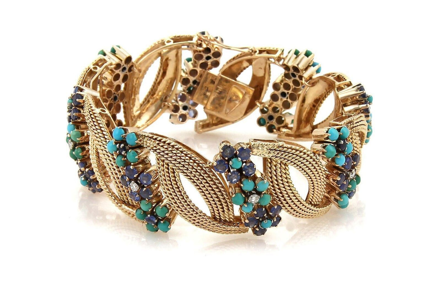 Diamond Sapphire & Turquoise 14k Rose Gold Bracelet